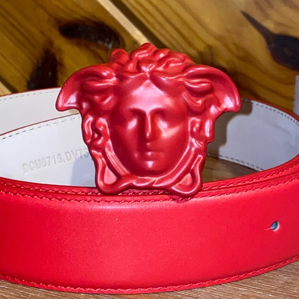 Versace Red Belt with Medusa Buckle w/ FREE SHIPPING